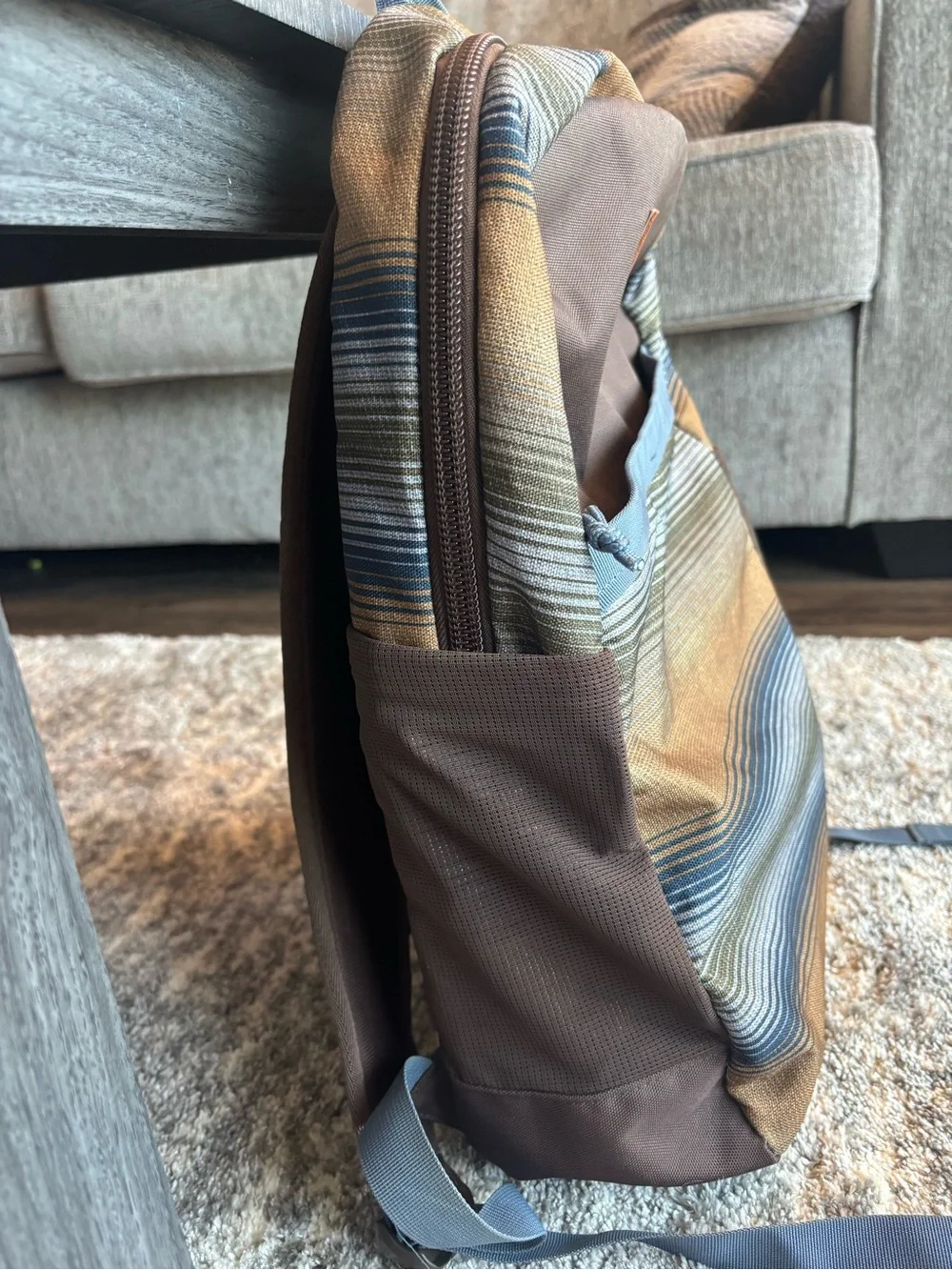 Burton Durable Goods Striped Brown & Blue Backpack/Laptop Pack, Canvas & Nylon